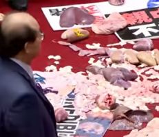 نواب يرمون أحشاء الخنزير ويتبادلون اللكمات داخل البرلمان التايواني (فيديو)